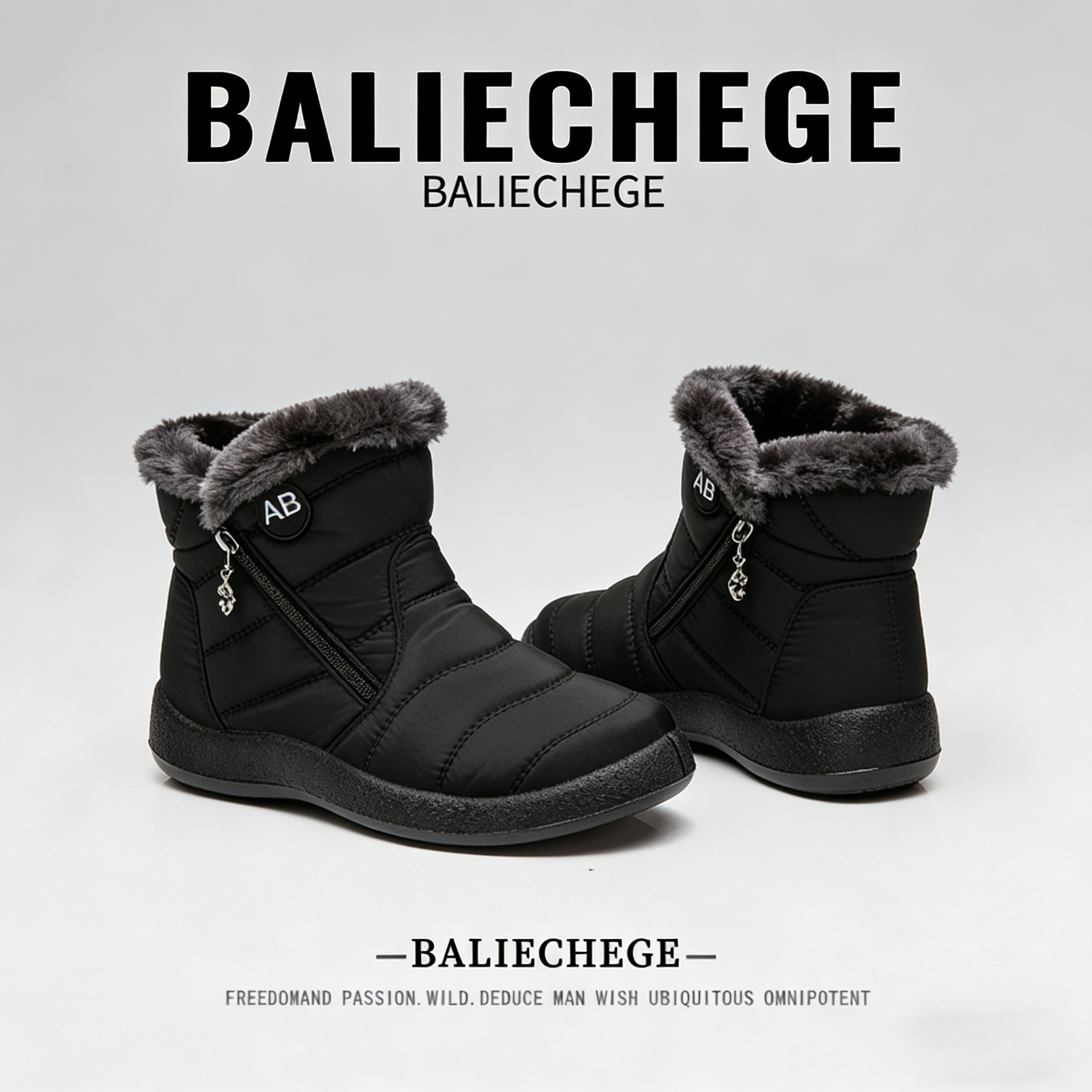 【法国BALIECHEGE专柜】冬季棉内里短筒雪地靴男款黑色马丁靴保暖