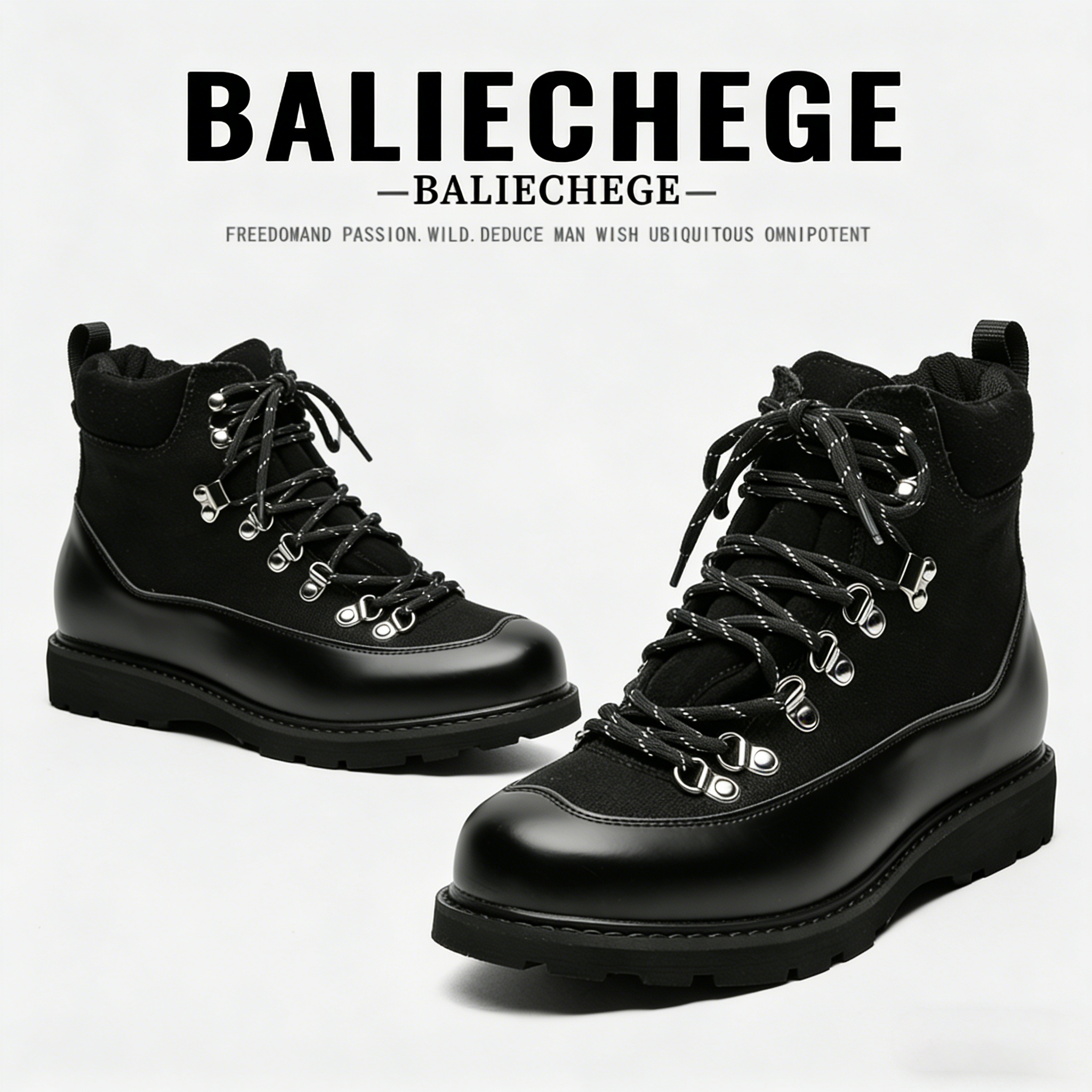 【法国BALIECHEGE专柜】英伦工装靴短筒系带冬季马丁靴黑色高帮靴