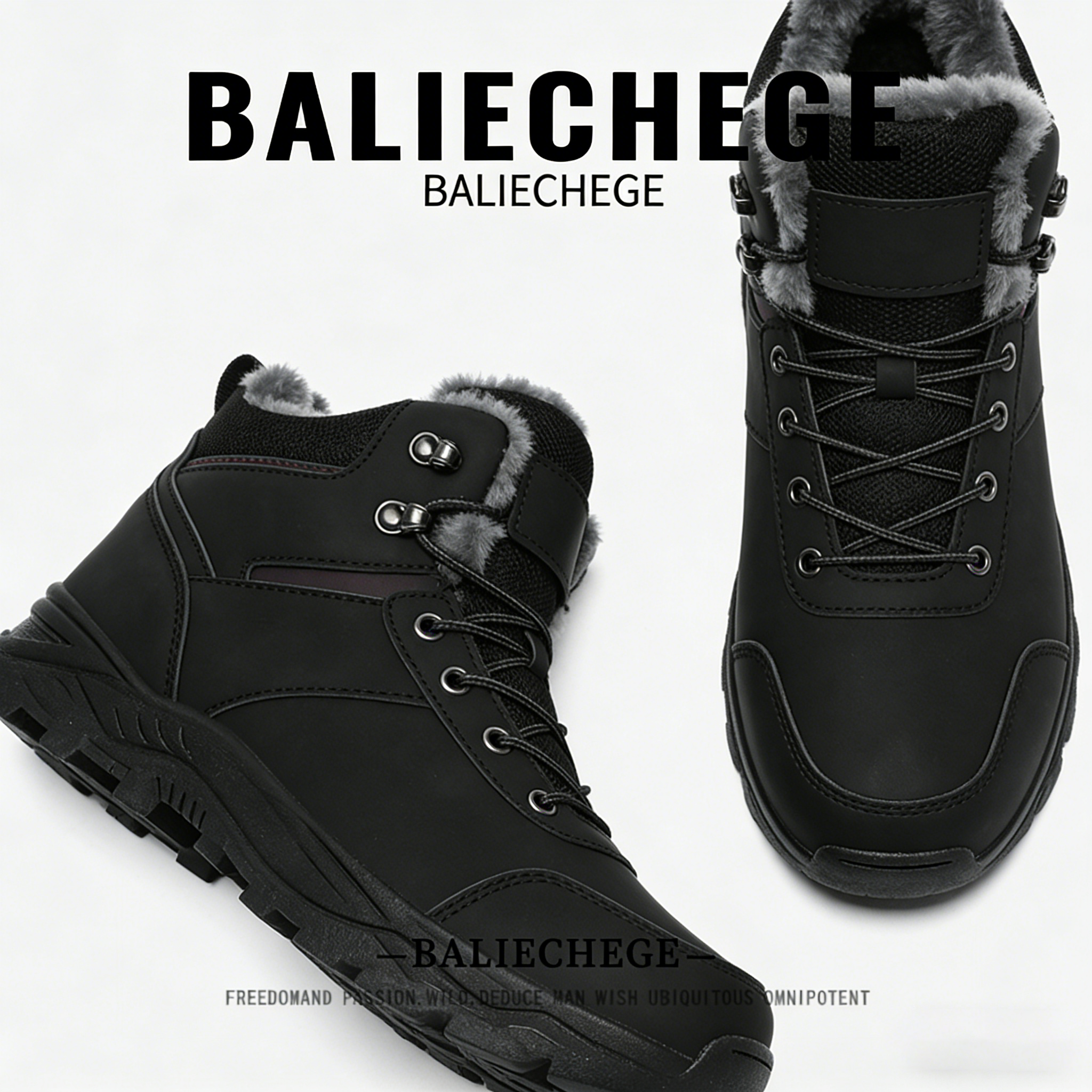 【法国BALIECHEGE专柜】棉靴短筒雪地靴户外休闲男款冬季黑色保暖
