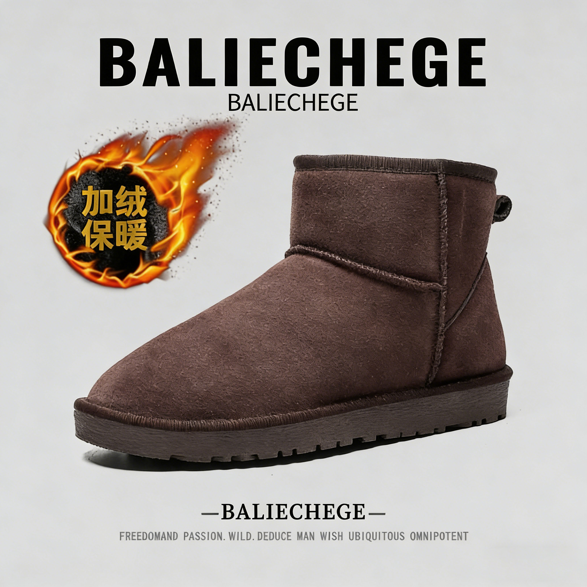 【法国BALIECHEGE专柜】休闲低跟加绒短筒雪地靴冬季棉内里保暖圆