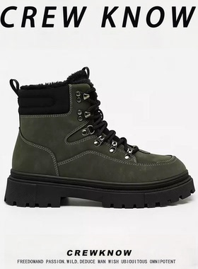 【法国CREW KNOW专柜】深绿色棉靴短筒雪地靴2025新款冬季马丁靴