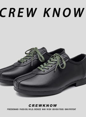 【法国CREW KNOW专柜】男鞋系带皮革休闲皮鞋纯色春秋黑色圆头