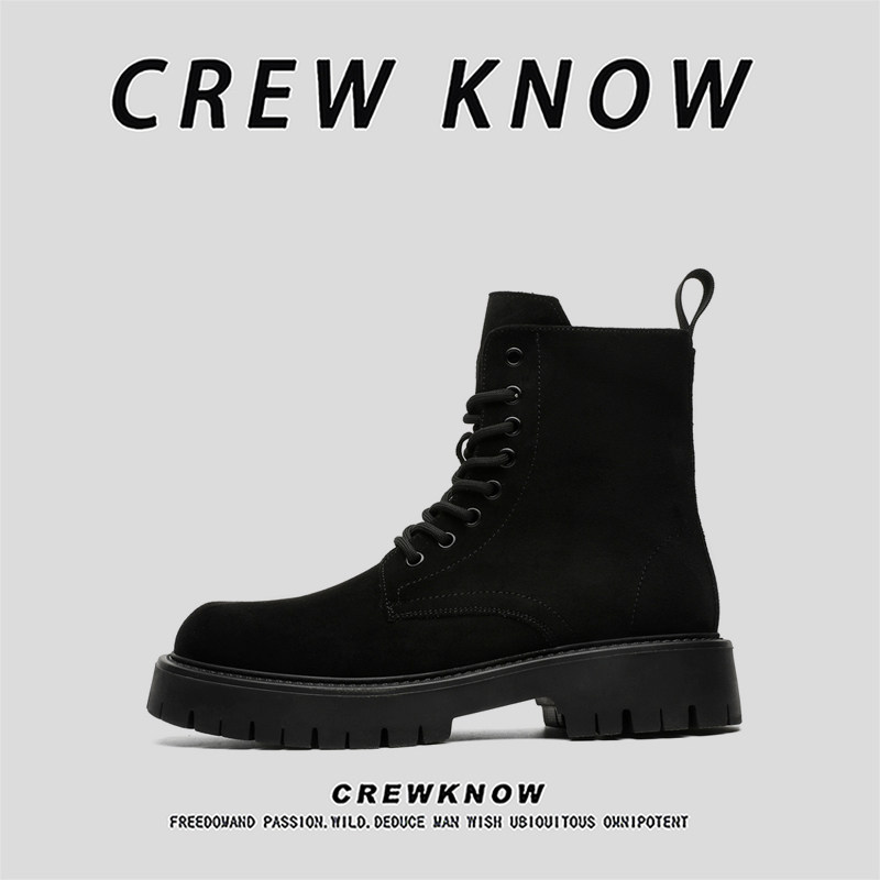 【法国CREW KNOW专柜】英伦二层牛皮筒系带牛仔布春秋马丁靴黑色,流行男鞋,马丁靴,淘宝优惠券,粉丝福利购,淘宝优惠卷
