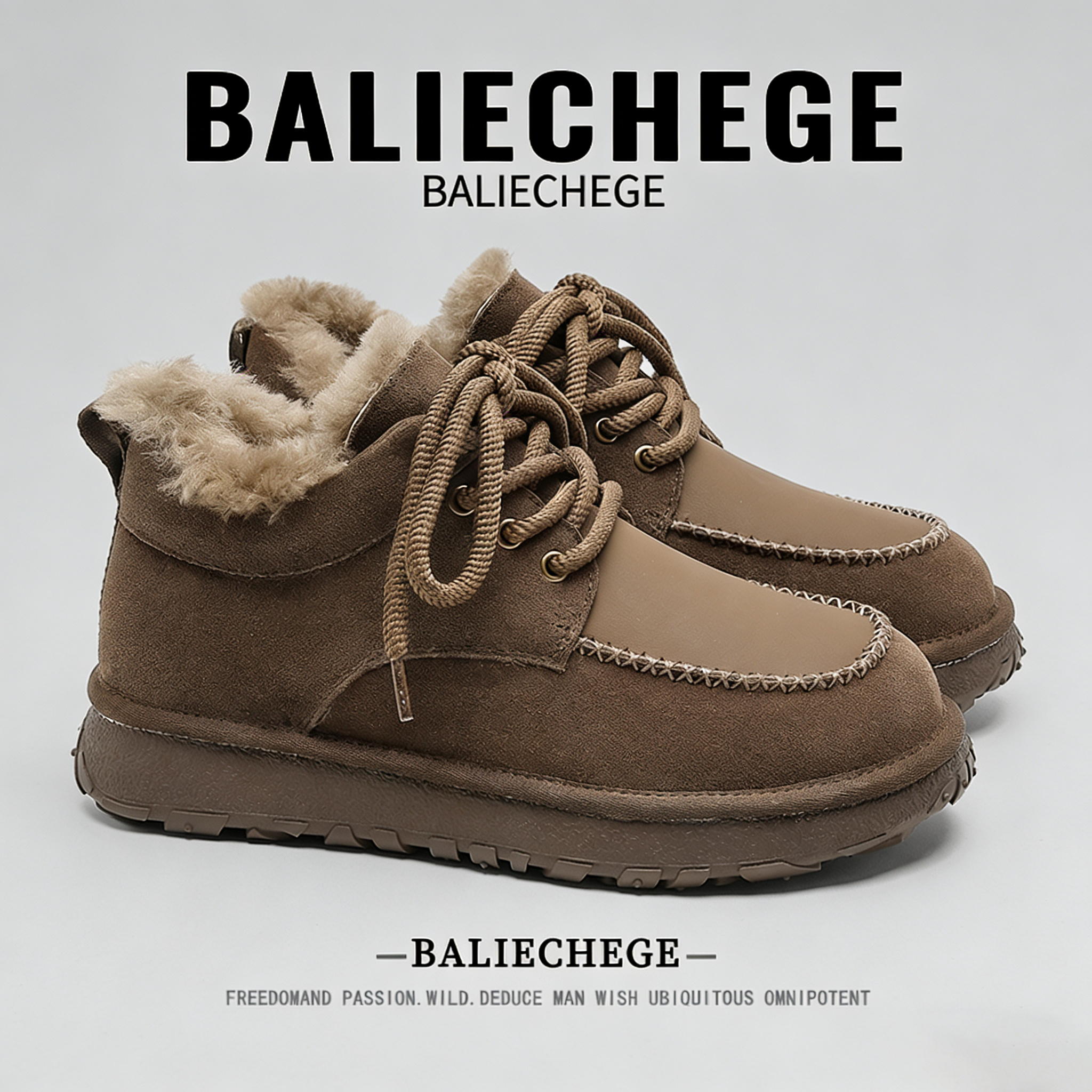 【法国BALIECHEGE专柜】混合材质中跟短筒雪地靴2025新款冬季保暖