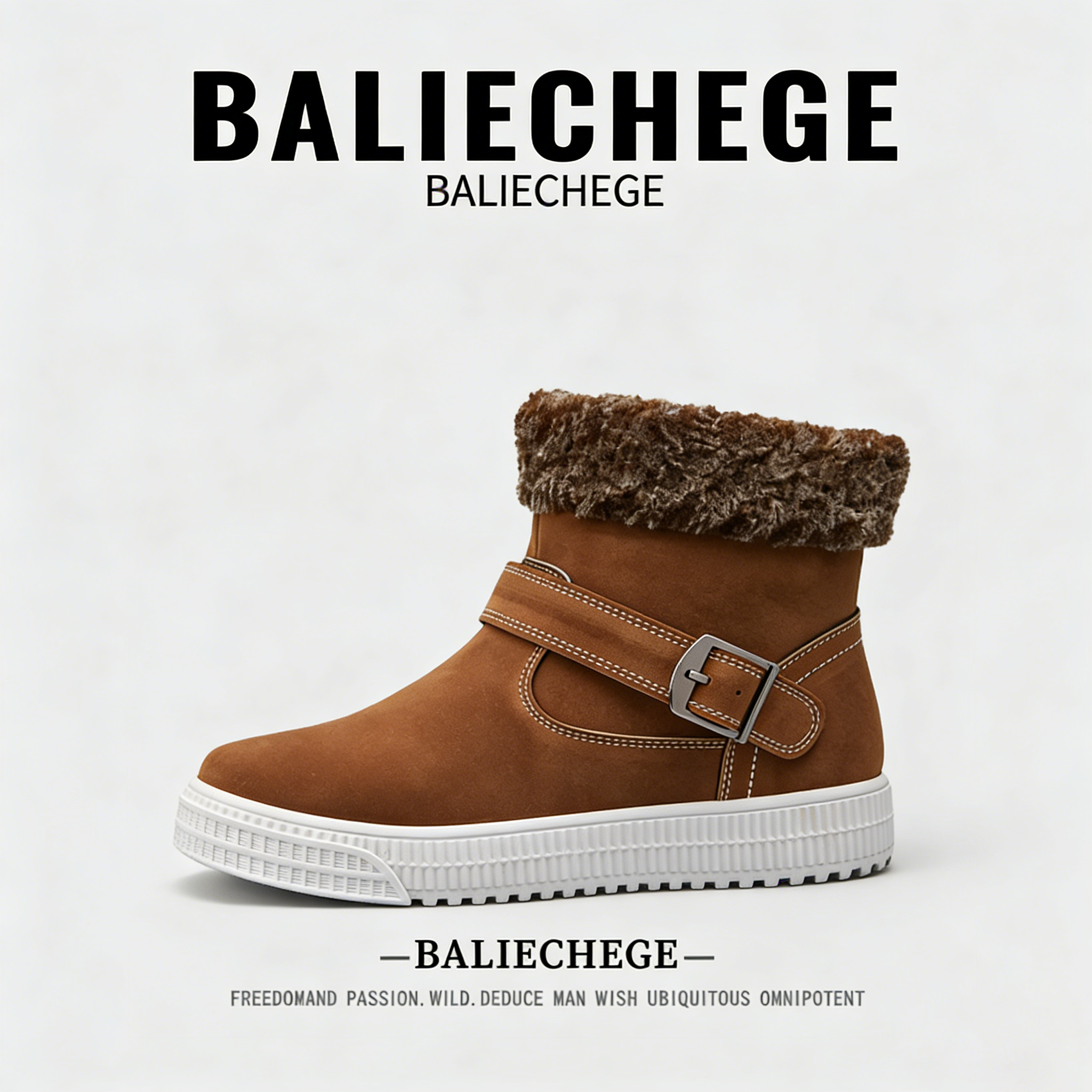 【法国BALIECHEGE专柜】棉内里2025年冬季短筒防滑雪地靴防寒棕色