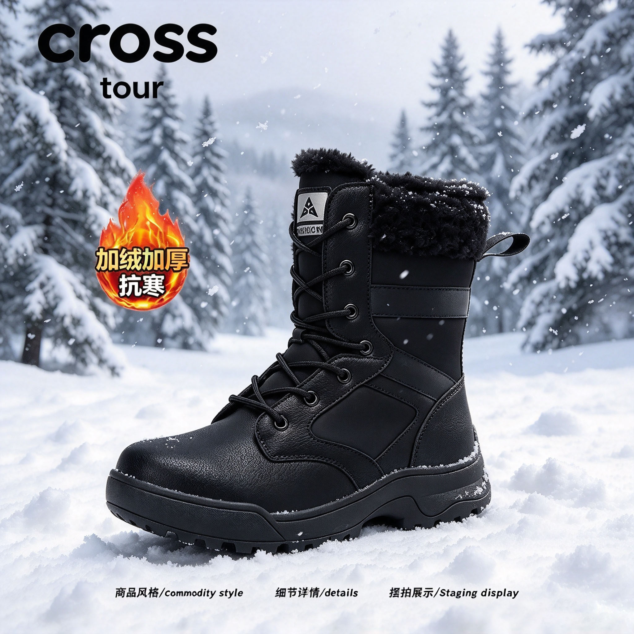 【韩系简约】Cross tour户外加绒加厚雪地靴抗寒保暖高帮时尚潮靴