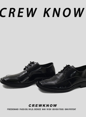 【法国CREW KNOW专柜】皮革黑色系带休闲皮鞋纯色春秋圆头日常