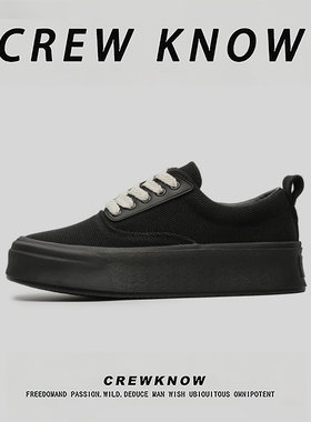 【法国CREW KNOW专柜】2025年秋季运动休闲板鞋系带透气黑色平跟