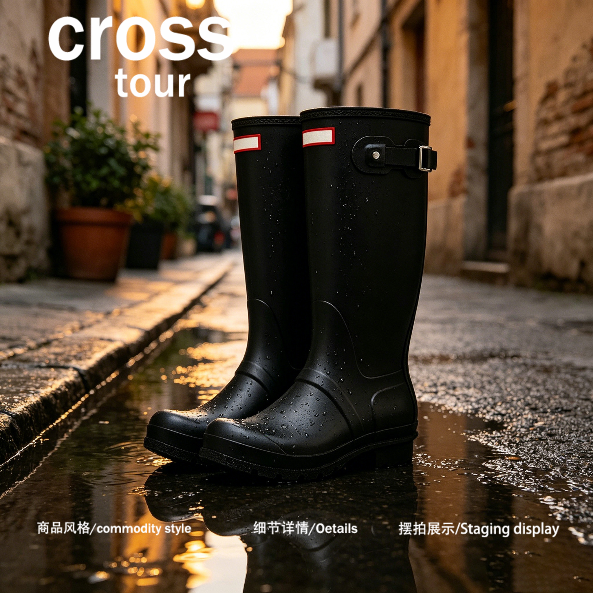 【雨雾漫城】Cross tour英伦风高筒雨鞋新款显瘦长防滑防水套鞋
