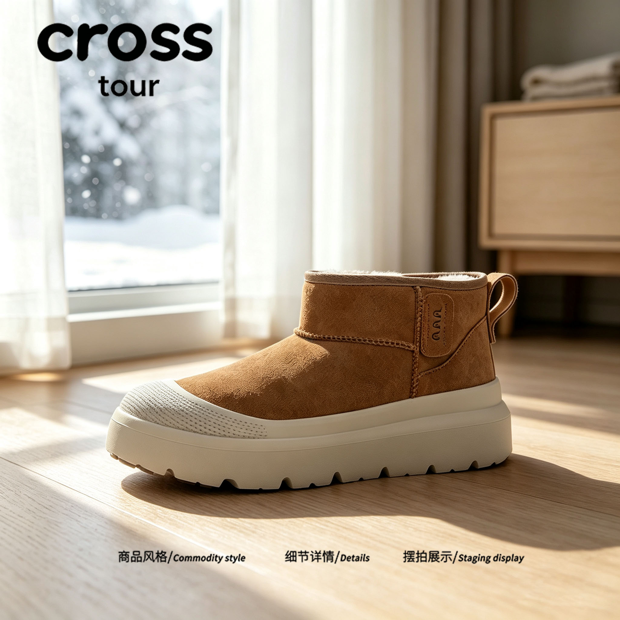 【简素耐看】Cross tour休闲厚底防滑雪地靴翻毛加绒保暖短筒鞋