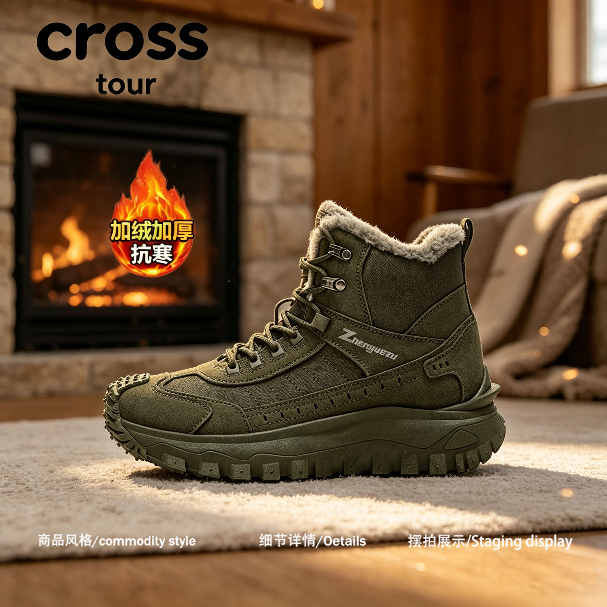 【素款低调】Cross tour时尚休闲防滑雪地靴帆布抗寒保暖高帮鞋