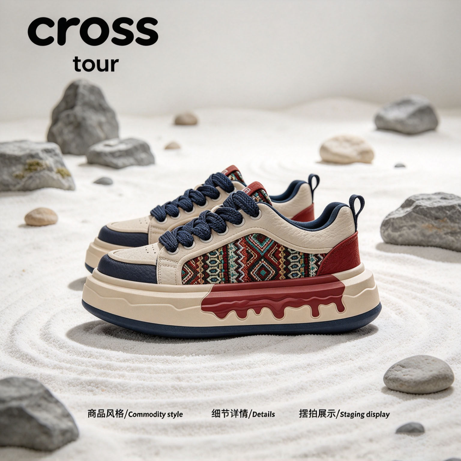【复古典致】Cross tour复古民族风厚底板鞋时尚百搭休闲低帮板鞋