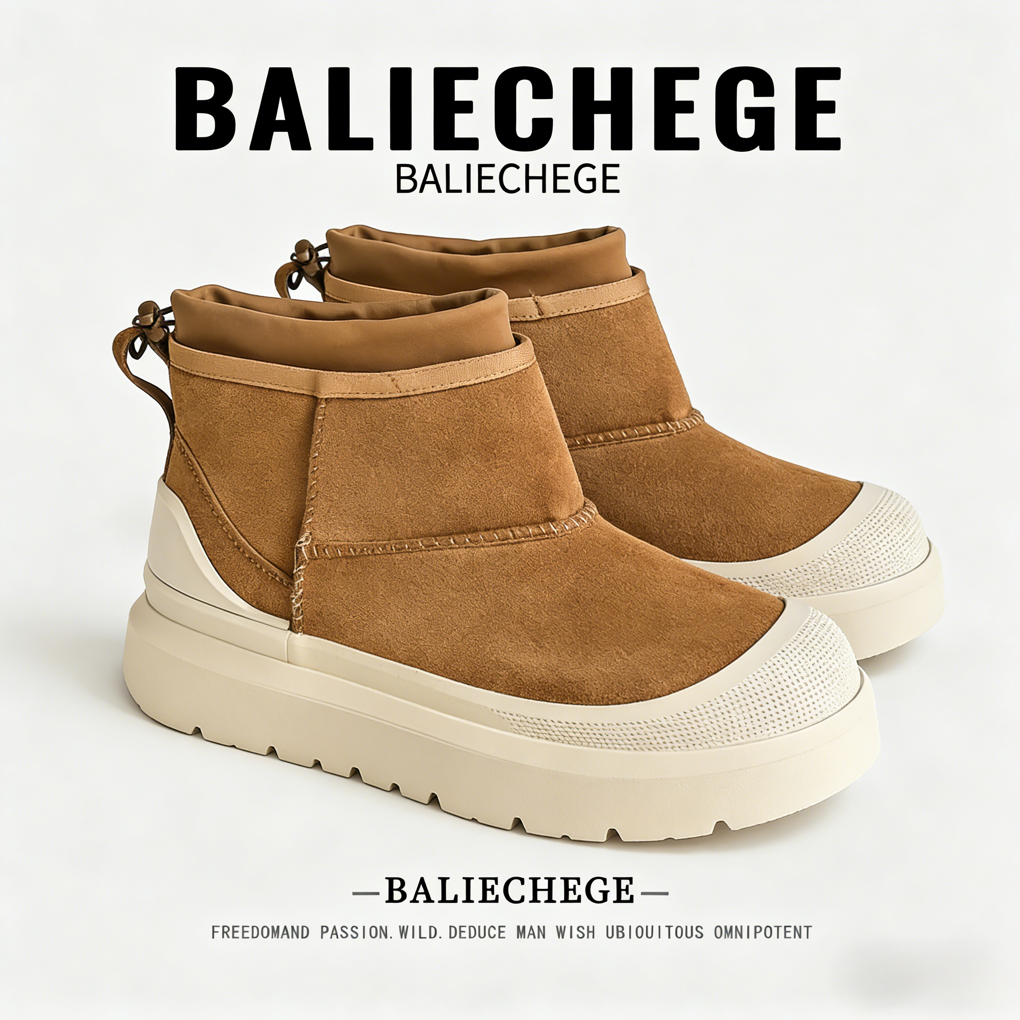 【法国BALIECHEGE专柜】冬季棉内里短筒防滑雪地靴黄色男士保暖鞋