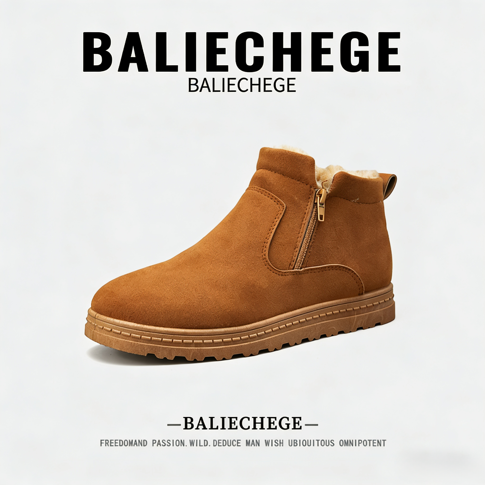 【法国BALIECHEGE专柜】棉靴雪地靴短筒防滑男款2025冬季棕色加厚