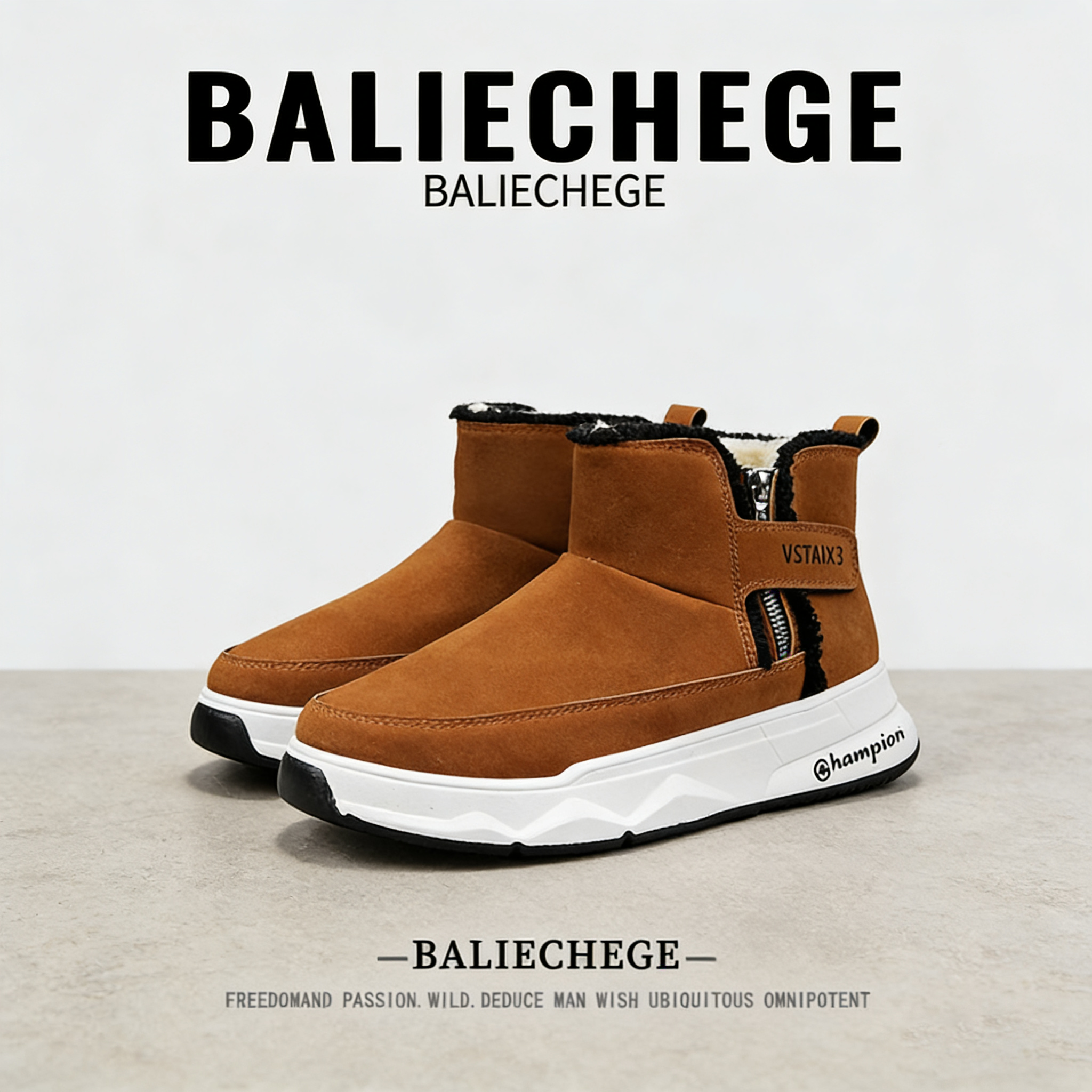 【法国BALIECHEGE专柜】休闲冬季棉靴短筒雪地靴男款马丁靴保暖