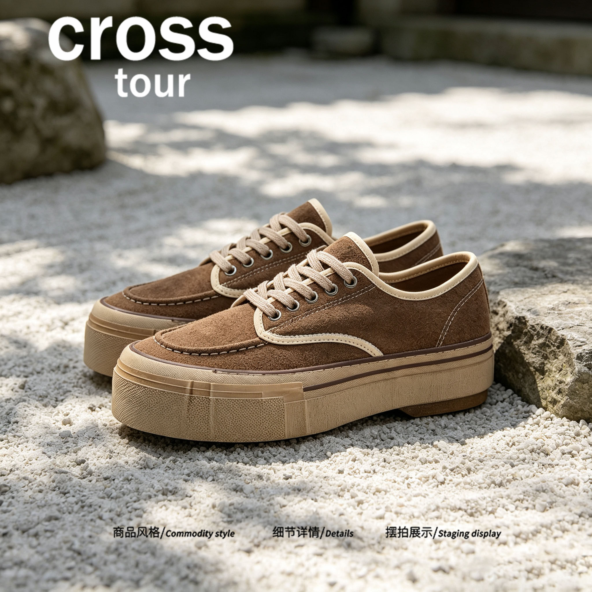 【铸形含光】Cross tour复古做旧厚底耐磨板鞋透气舒适低帮帆布鞋