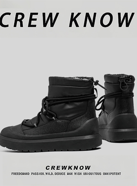【法国CREW KNOW专柜】棉内里二层牛皮冬季短筒防滑雪地靴轻便保