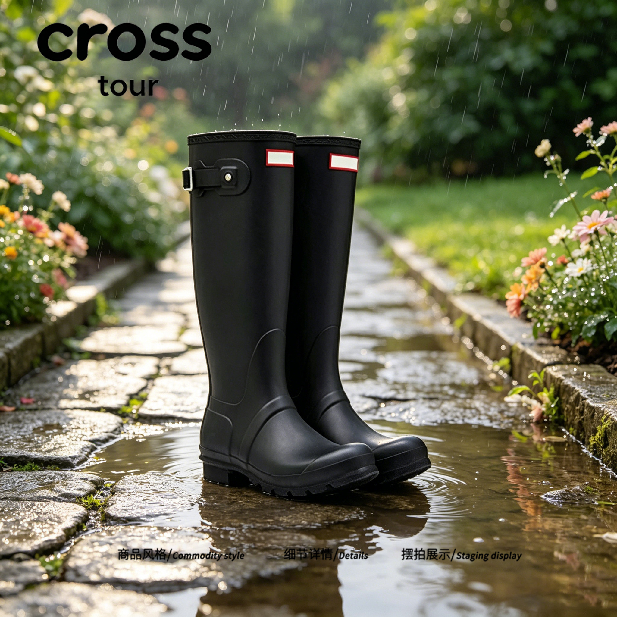 【雨落倾城】Cross tour网红高筒橡胶雨靴百搭户外防滑防水雨鞋