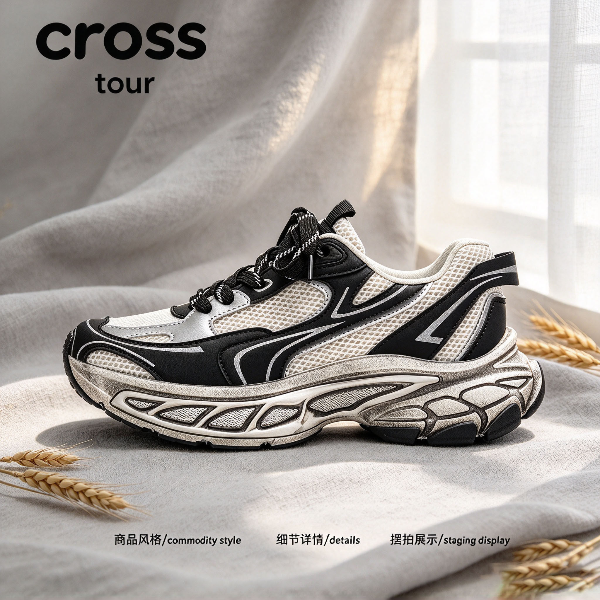 【柔和包裹】Cross tour复古做旧厚底老爹鞋网面拼接透气舒适潮鞋