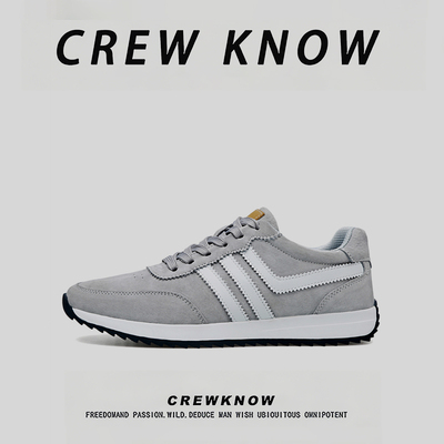 CREW KNOW时尚男鞋~青年轻质运动休闲系带德训鞋春秋季平跟拼色圆
