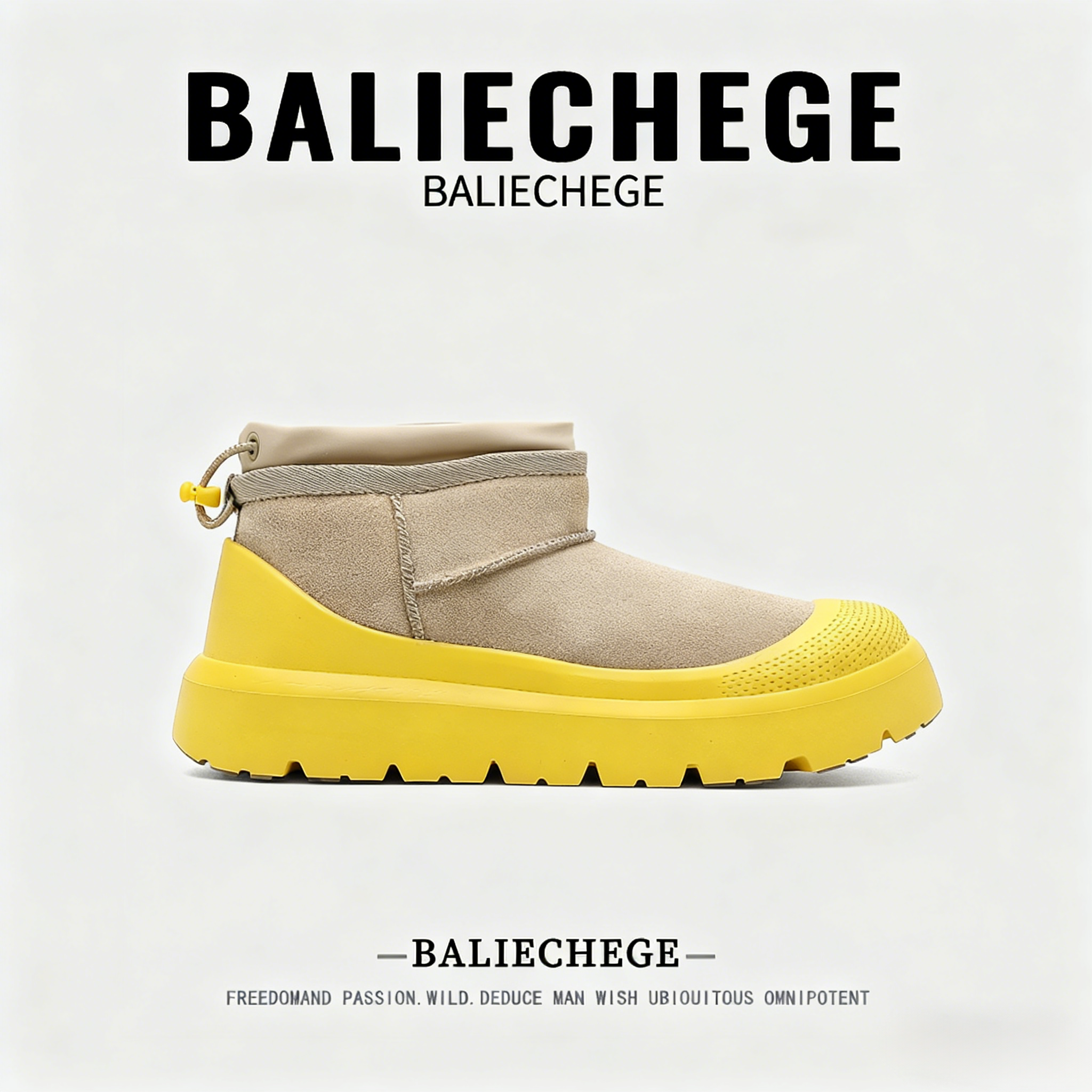 【法国BALIECHEGE专柜】棉靴2025年冬季短筒防滑雪地靴合成革黄色