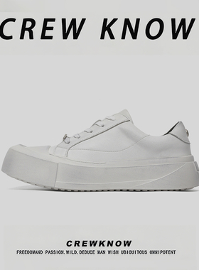 【法国CREW KNOW专柜】皮革百搭鞋系带白色休闲皮鞋纯色春秋小白