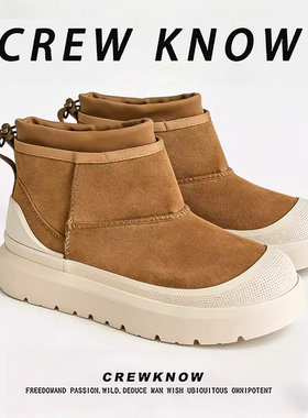 【法国CREW KNOW专柜】冬季棉内里短筒防滑雪地靴黄色男士保暖鞋