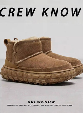 【法国CREW KNOW专柜】军绿色中跟短筒雪地靴2025新款保暖圆头