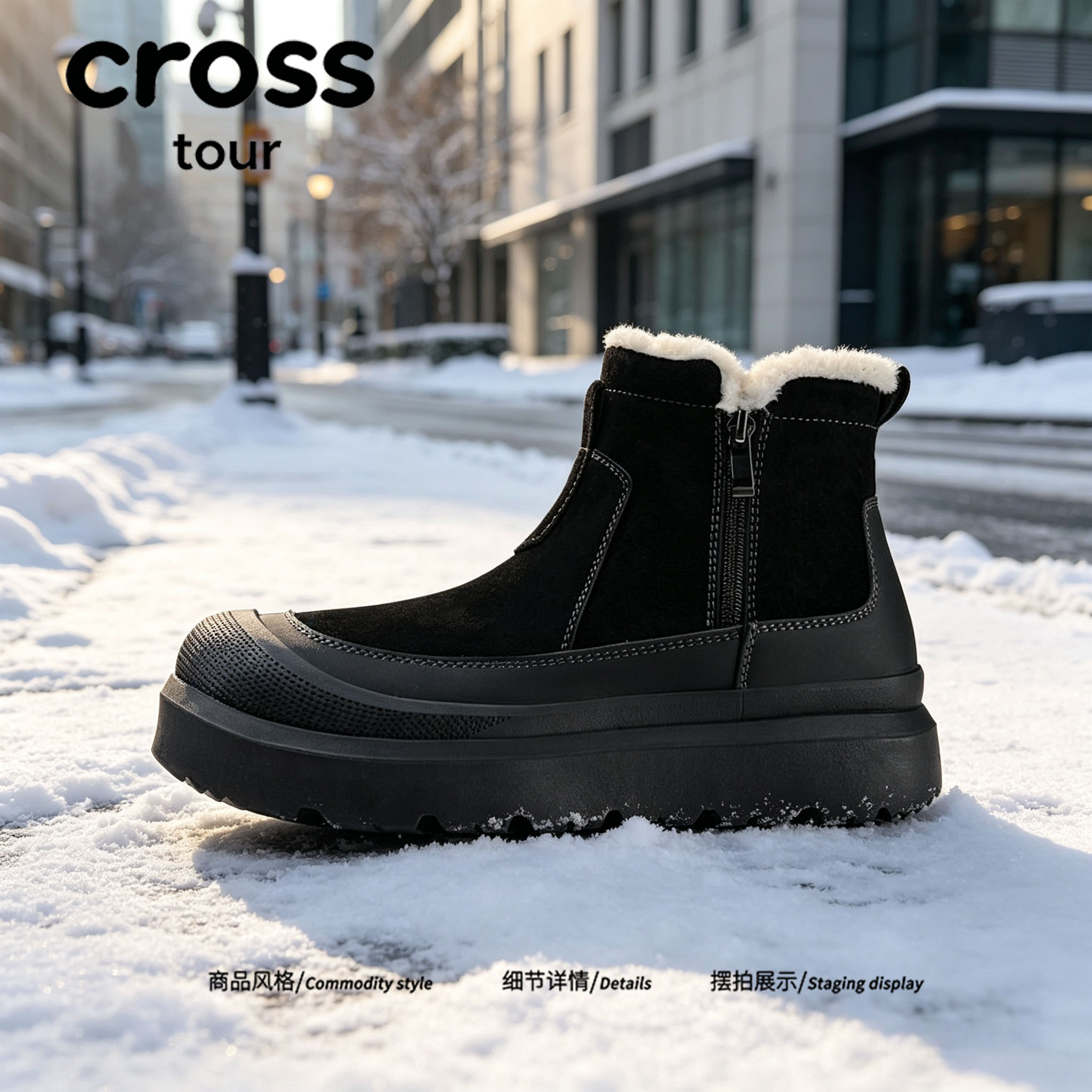 【靴筒利落】Cross tour雪地靴冬厚底大头面包鞋圆头宽松毛毛棉鞋