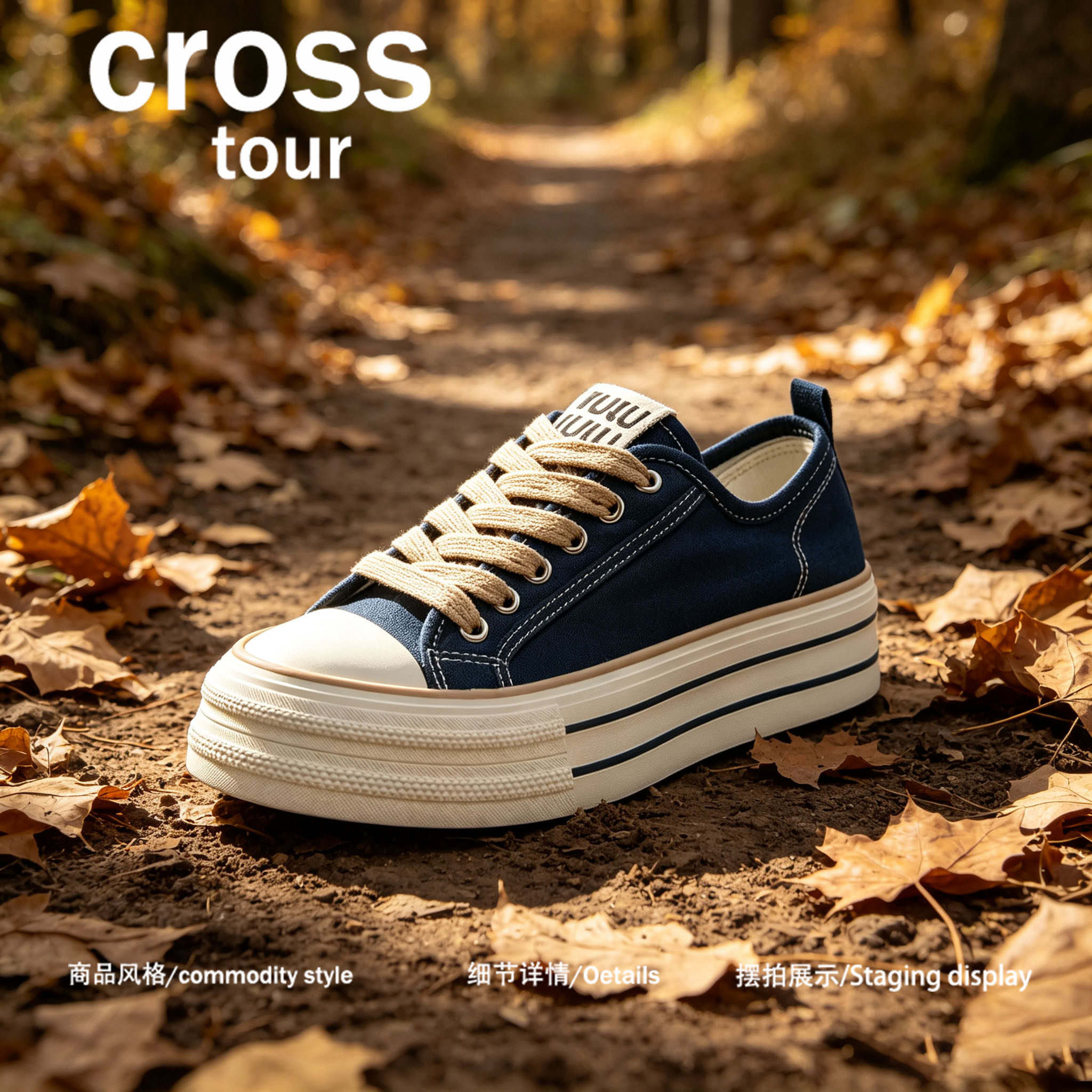 【彩廓清奢】Cross tour复古简约厚底板鞋帆布透气低帮休闲板鞋