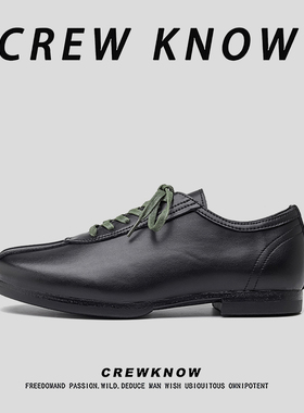 【法国CREW KNOW专柜】系带皮革休闲皮鞋纯色春秋黑色圆头日常