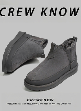 【法国CREW KNOW专柜】棉内里二层牛皮2026年灰色短筒雪地靴防寒