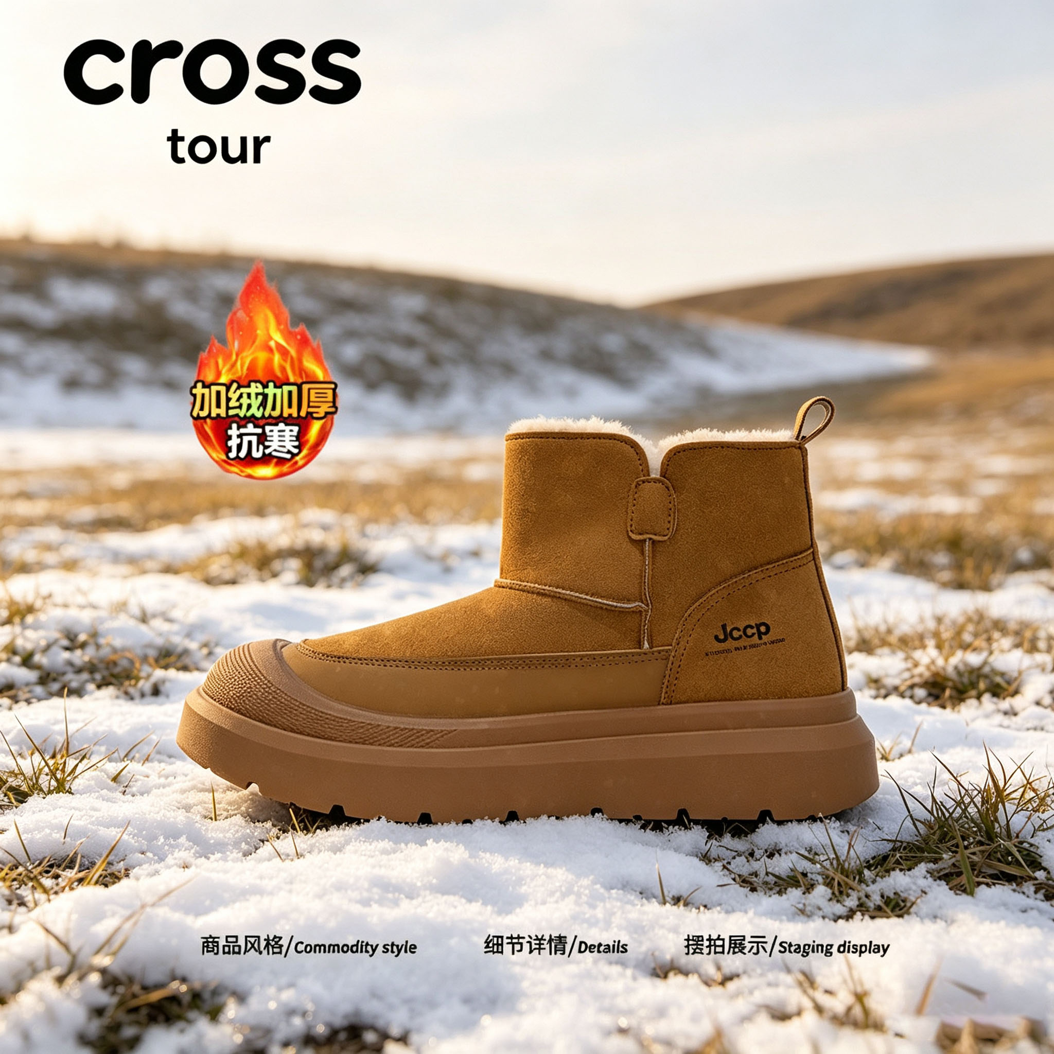 【寒季适配】Cross tour潮流厚底防滑雪地靴绒面保暖抗寒休闲棉鞋