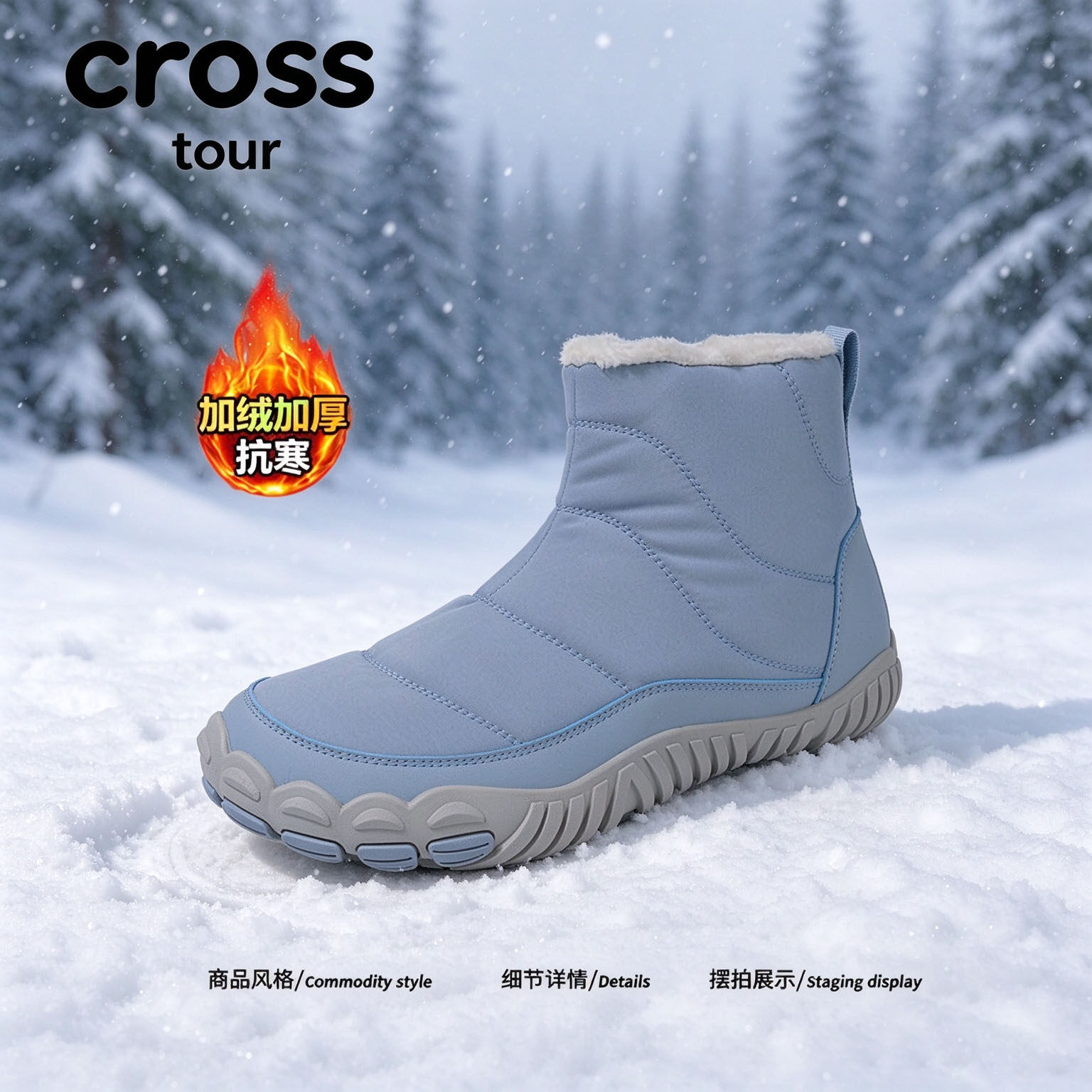 【闲调悠然】Cross tour时尚绗缝工艺雪地靴加绒加厚抗寒套脚潮鞋