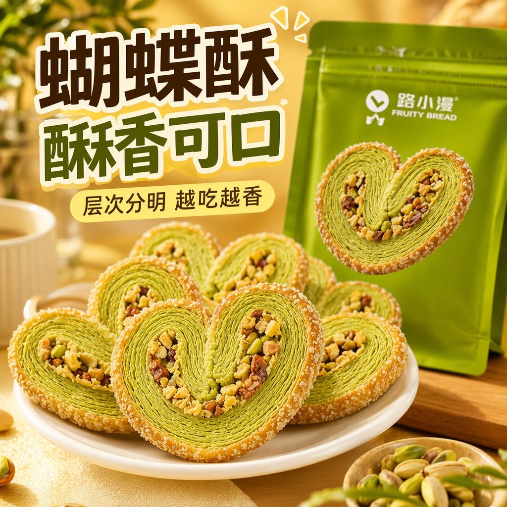 巨巨巨好吃】黄油开心果扁桃仁蝴蝶酥袋装奶香手工千层酥解馋零食
