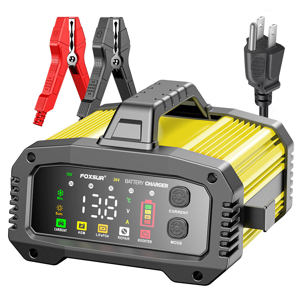 FOXSUR 25A手提款12V24V汽车辅助启动式摩托车汽车电瓶充电器