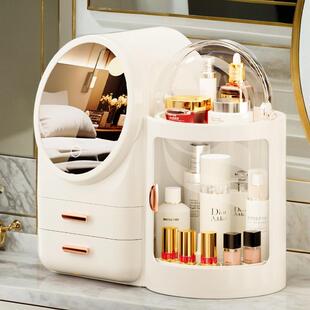 优选化妆品收纳盒高级感带镜子一体桌面防尘大容量梳妆台护肤品置