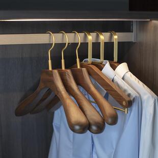 优选衣架家用木质黑胡桃木实木衣架铜钩卧室防滑无痕木头衣架酒店