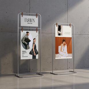 优选不锈钢广告架 店铺落地立式海报架立牌广告牌压克力悬挂式展