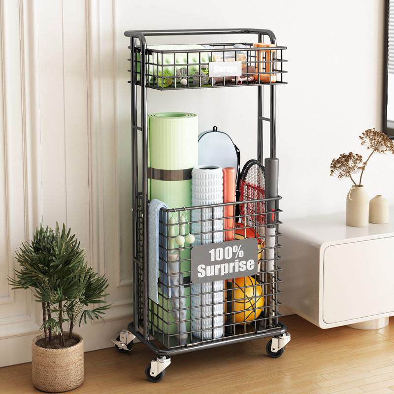 优选瑜伽垫收纳架子家用健身器材运动器械置物架篮球收纳筐夹缝小