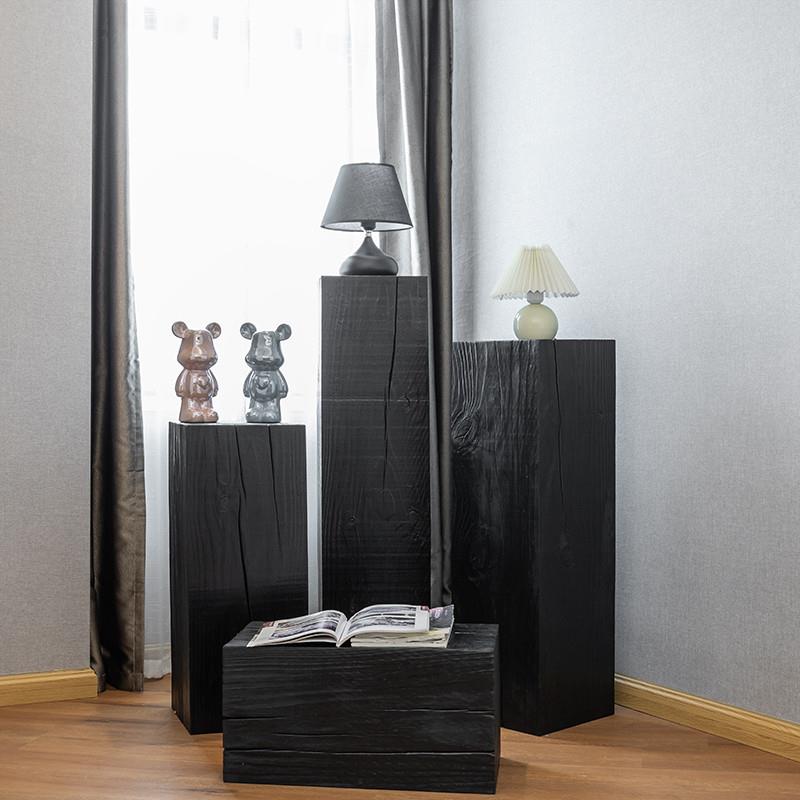 碳化黑木墩展示台地台方形立柱展台展示架花店产品陈列柜