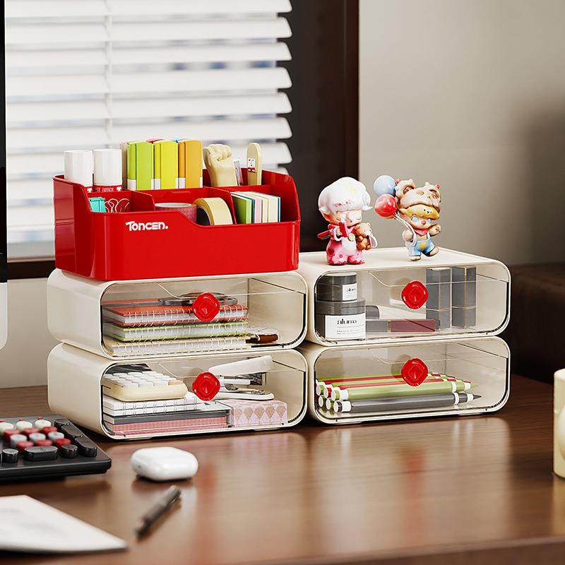 桌面收纳盒多功能台式化妆品收纳柜大容量创意文具透明抽屉储物盒,收纳整理,化妆刷收纳盒/桶,淘宝优惠券,粉丝福利购,淘宝优惠卷