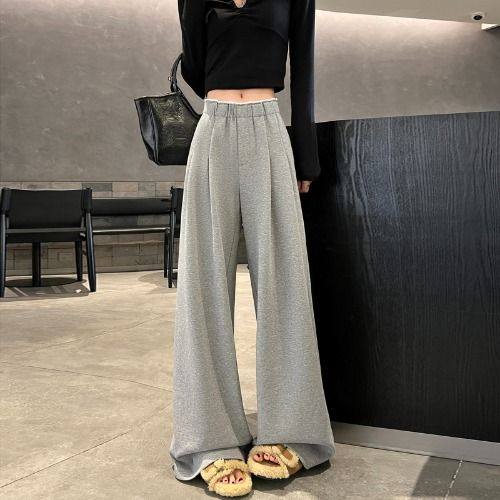灰色褶皱休闲卫裤女春季今年流行的梧桐裤子高腰垂感休闲阔腿长裤,女装/女士精品,卫裤,淘宝优惠券,粉丝福利购,淘宝优惠卷