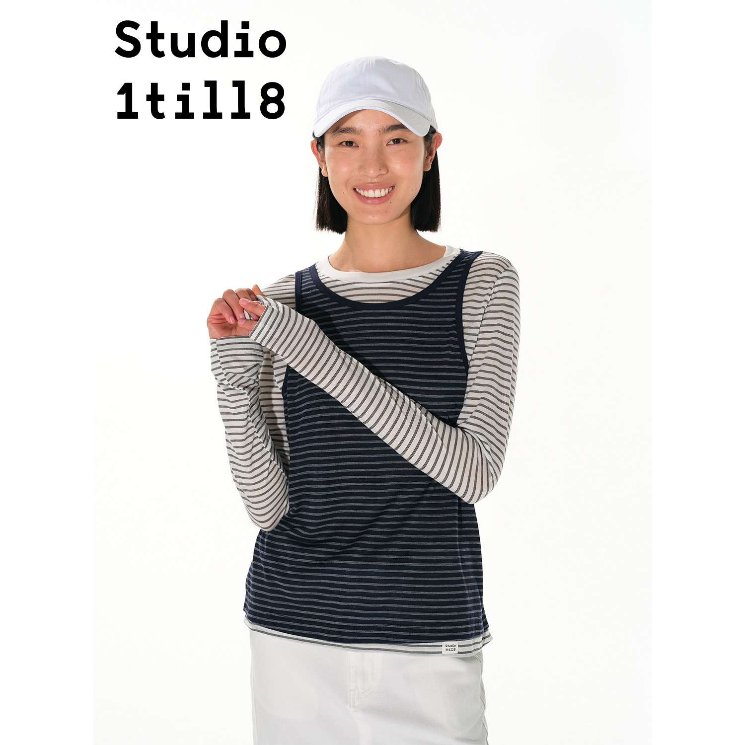 Studio1till8条纹假两件长袖T恤