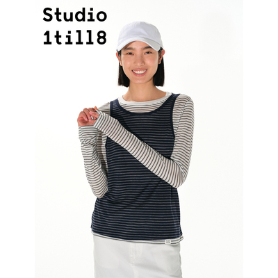 Studio1till8条纹假两件长袖T恤