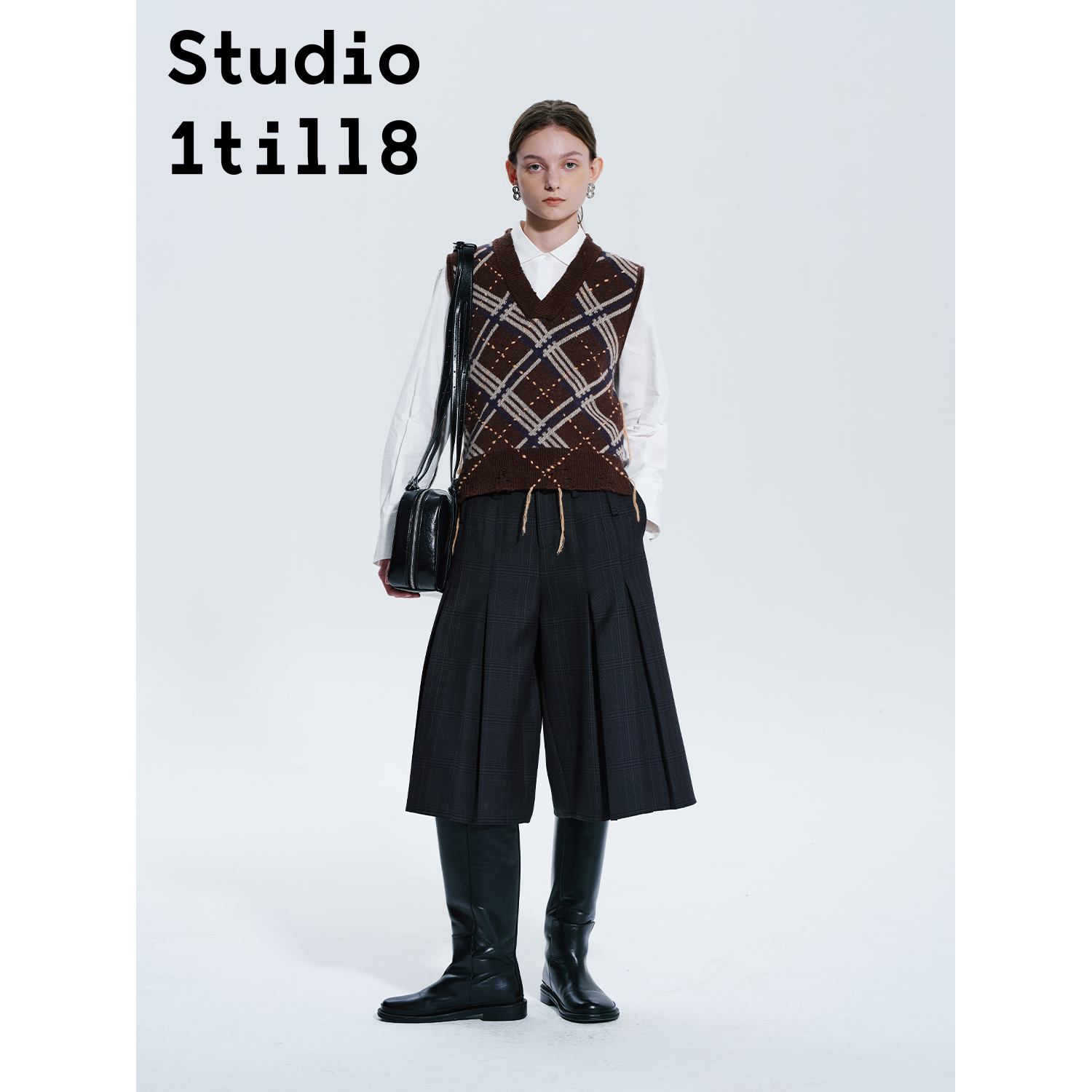 Studio1till8菱形格纹针织马甲