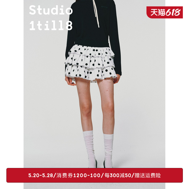 Studio1till8波点毛边半裙