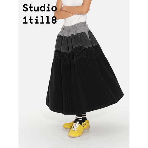 Studio1till8复古洗水拼接半裙
