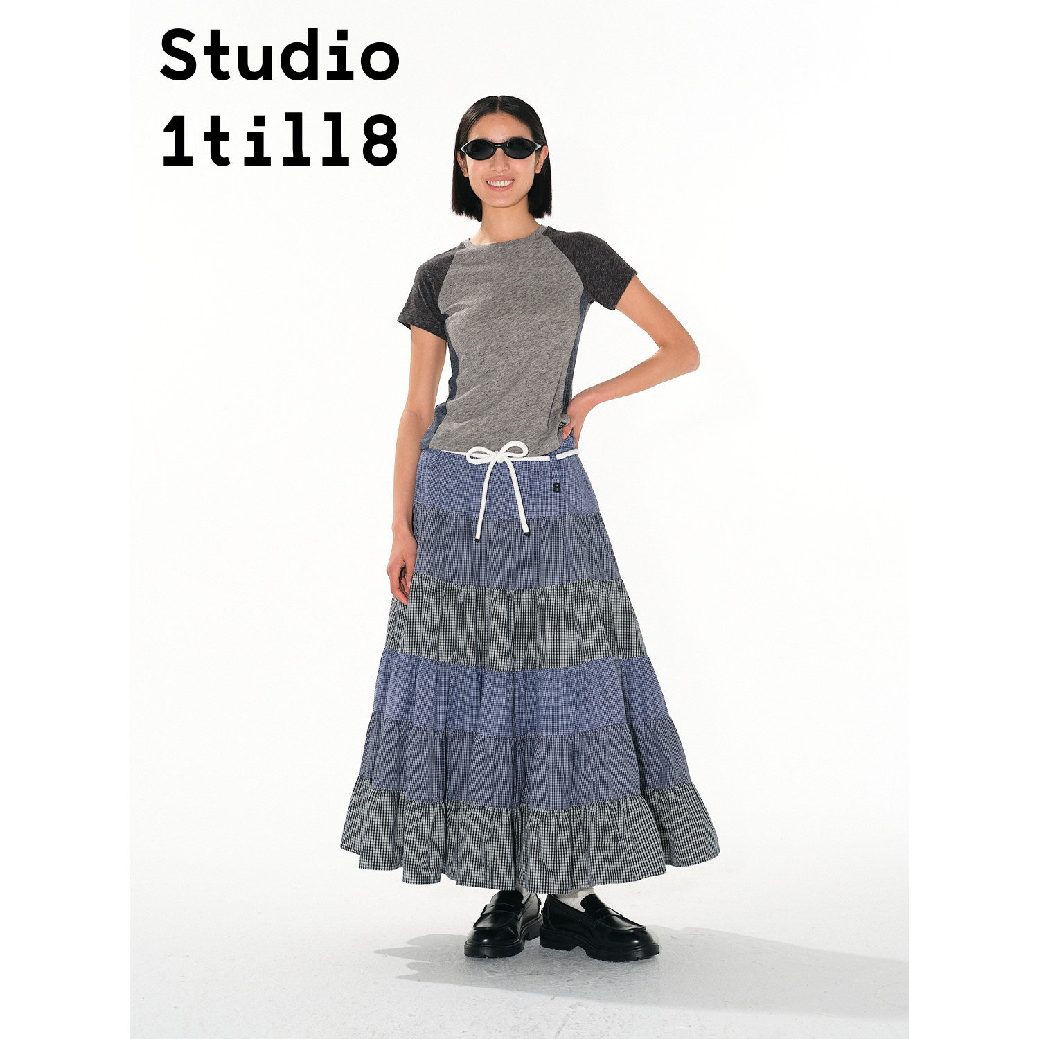 Studio1till8插肩袖修身拼接T恤图片