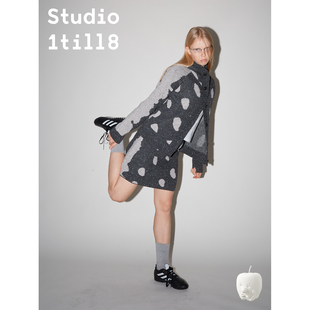 Studio1till8｜不规则波点提花针织纽扣连帽外套半裙秋冬针织套装